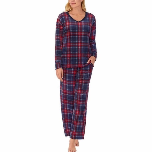 Nautica Plaid velvet Pajama Set - Red and Blue size large Cinched waist - Picture 2 of 7